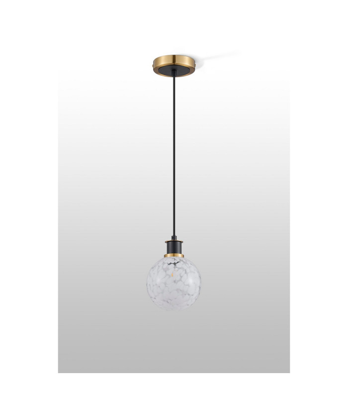 Plattsburgh 1.3m Pendant 1 Light E14 IP44 15cm Round Speckled Glass Shade Brass White & Satin Black-8