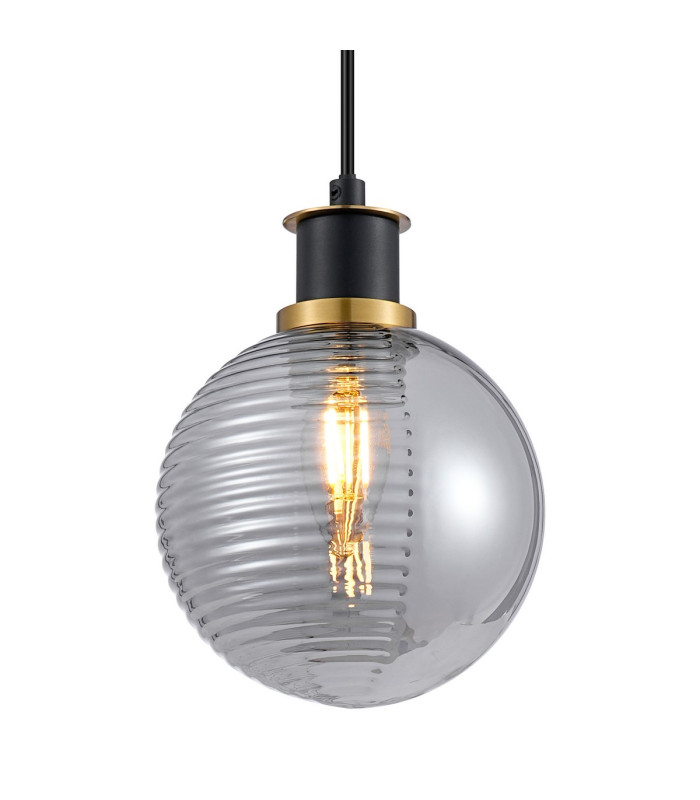 Plattsburgh 1.3m Pendant 1 Light E14 IP44 15cm Round Textured Smooth/Ribbed Glass Shade Brass Smoke Plated & Satin Black-8