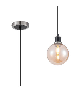 Plattsburgh 1.3m Pendant 1 Light E14 IP44 15cm Round Glass Shade Satin Nickel Amber Plated & Satin Black-1