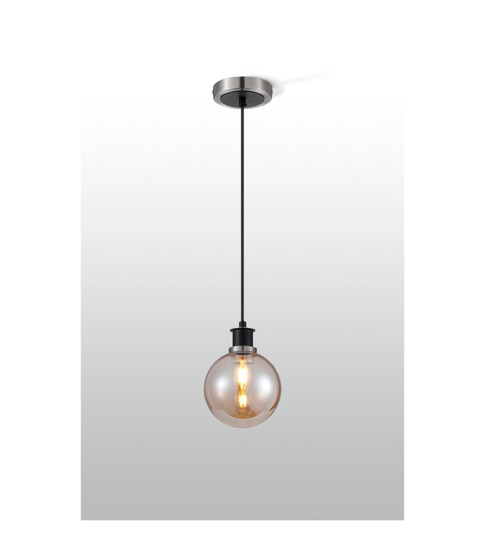 Plattsburgh 1.3m Pendant 1 Light E14 IP44 15cm Round Glass Shade Satin Nickel Amber Plated & Satin Black-3
