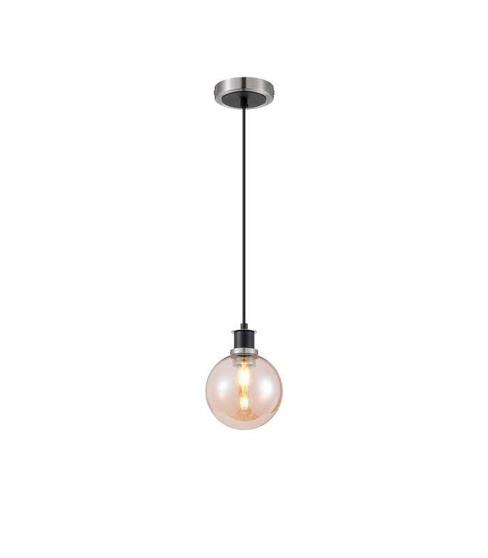 Plattsburgh 1.3m Pendant 1 Light E14 IP44 15cm Round Glass Shade Satin Nickel Amber Plated & Satin Black-4