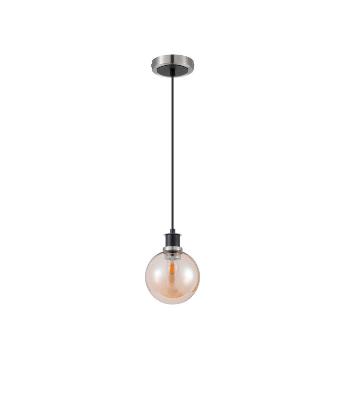 Plattsburgh 1.3m Pendant 1 Light E14 IP44 15cm Round Glass Shade Satin Nickel Amber Plated & Satin Black-5