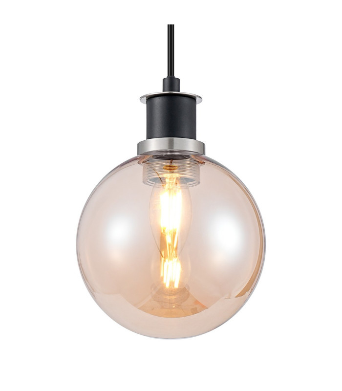 Plattsburgh 1.3m Pendant 1 Light E14 IP44 15cm Round Glass Shade Satin Nickel Amber Plated & Satin Black-7