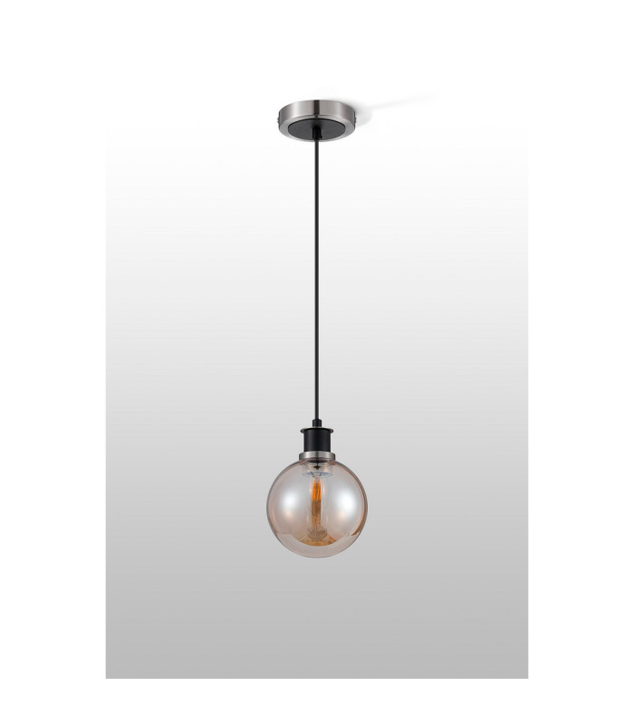 Plattsburgh 1.3m Pendant 1 Light E14 IP44 15cm Round Glass Shade Satin Nickel Amber Plated & Satin Black-8