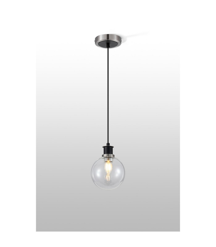 Plattsburgh 1.3m Pendant 1 Light E14 IP44 15cm Round Glass Shade Satin Nickel Clear & Satin Black-3