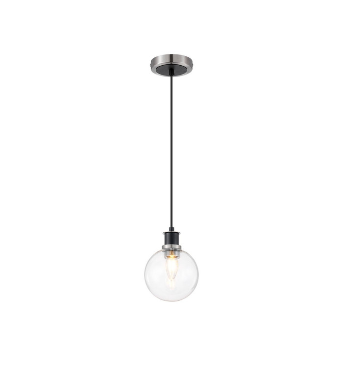 Plattsburgh 1.3m Pendant 1 Light E14 IP44 15cm Round Glass Shade Satin Nickel Clear & Satin Black-4