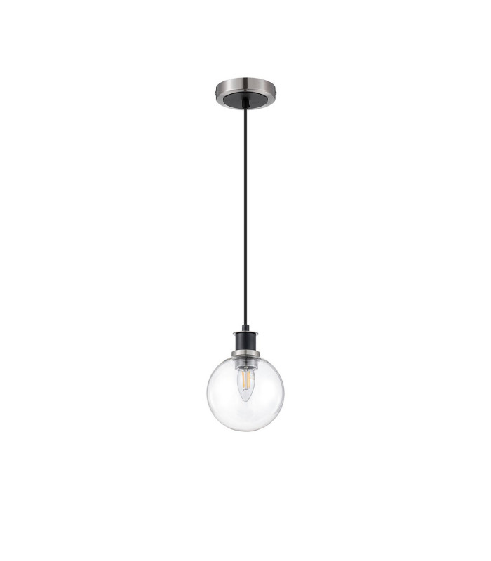 Plattsburgh 1.3m Pendant 1 Light E14 IP44 15cm Round Glass Shade Satin Nickel Clear & Satin Black-5