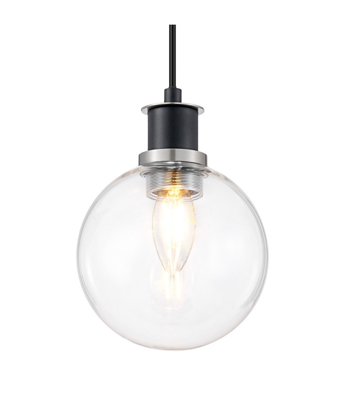 Plattsburgh 1.3m Pendant 1 Light E14 IP44 15cm Round Glass Shade Satin Nickel Clear & Satin Black-7