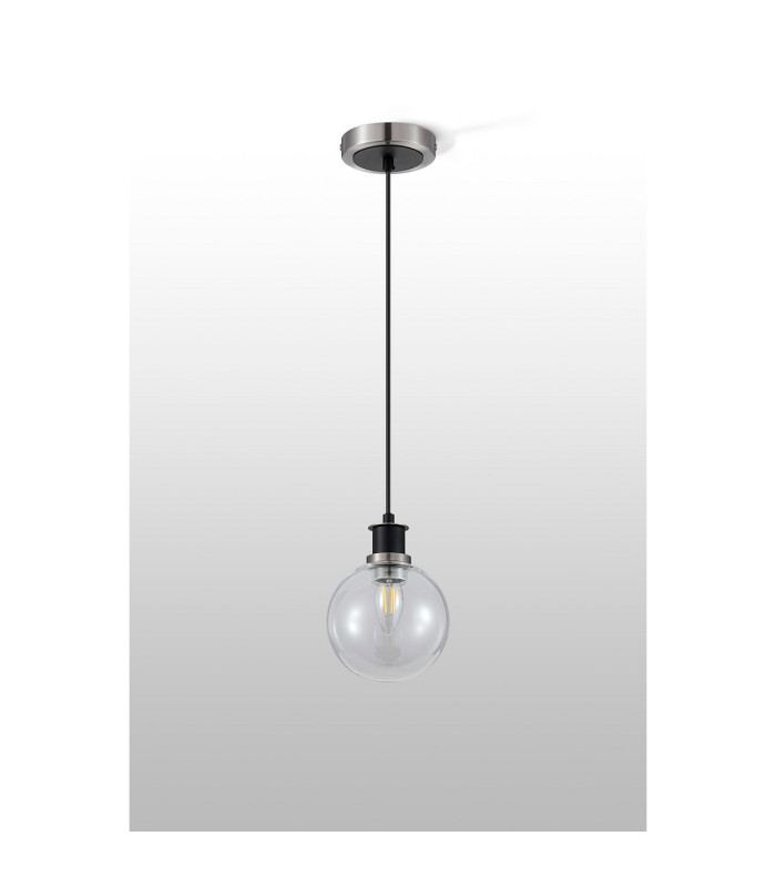 Plattsburgh 1.3m Pendant 1 Light E14 IP44 15cm Round Glass Shade Satin Nickel Clear & Satin Black-8