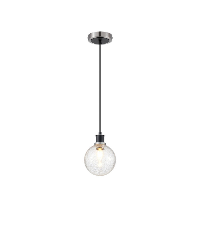 Plattsburgh 1.3m Pendant 1 Light E14 IP44 15cm Round Crackled Glass Shade Satin Nickel Clear & Satin Black-4