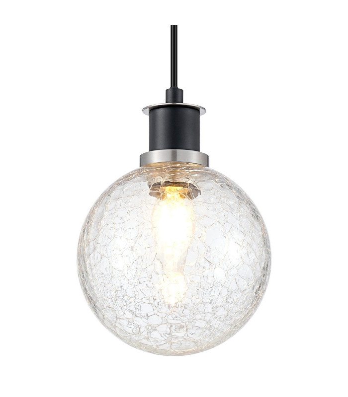 Plattsburgh 1.3m Pendant 1 Light E14 IP44 15cm Round Crackled Glass Shade Satin Nickel Clear & Satin Black-7