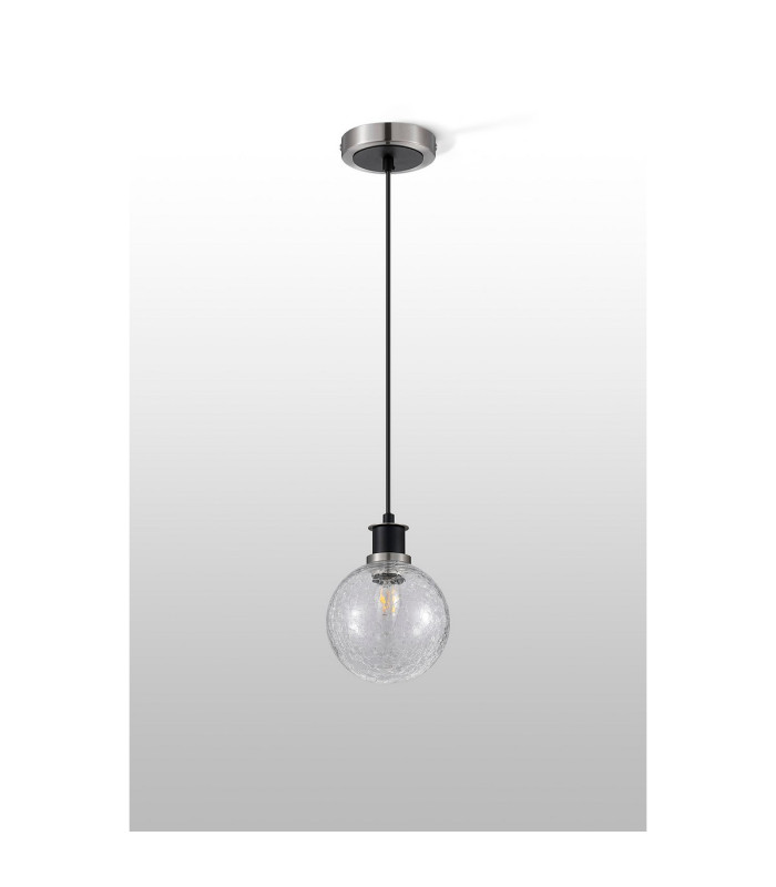 Plattsburgh 1.3m Pendant 1 Light E14 IP44 15cm Round Crackled Glass Shade Satin Nickel Clear & Satin Black-8