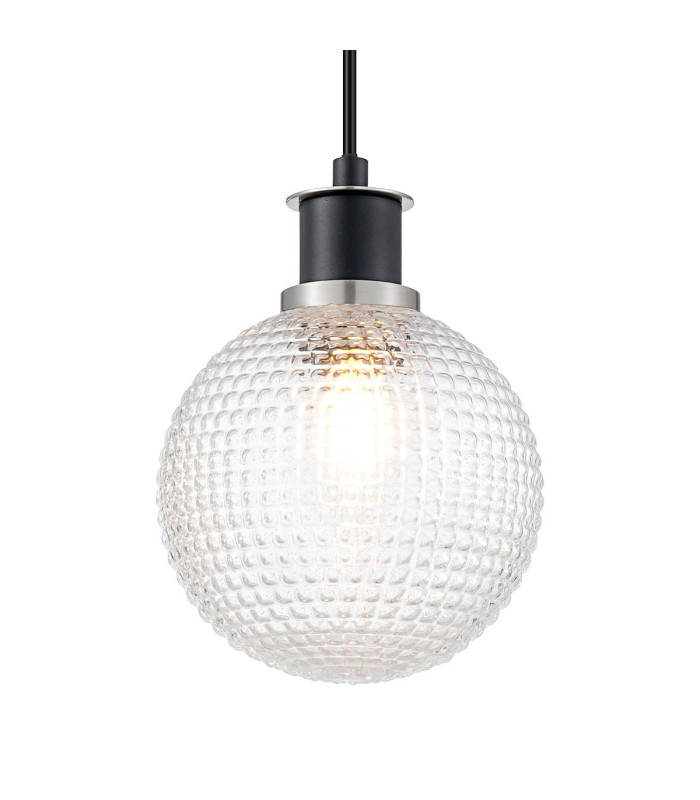 Plattsburgh 1.3m Pendant E14 IP44 15cm Round Textured Diamond Pattern Glass Shade Satin Nickel Clear & Satin Black-7