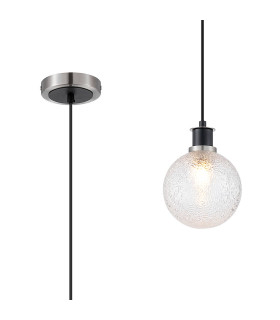 Plattsburgh 1.3m Pendant 1 Light E14 IP44 15cm Round Dimpled Glass Shade Satin Nickel Clear & Satin Black-1