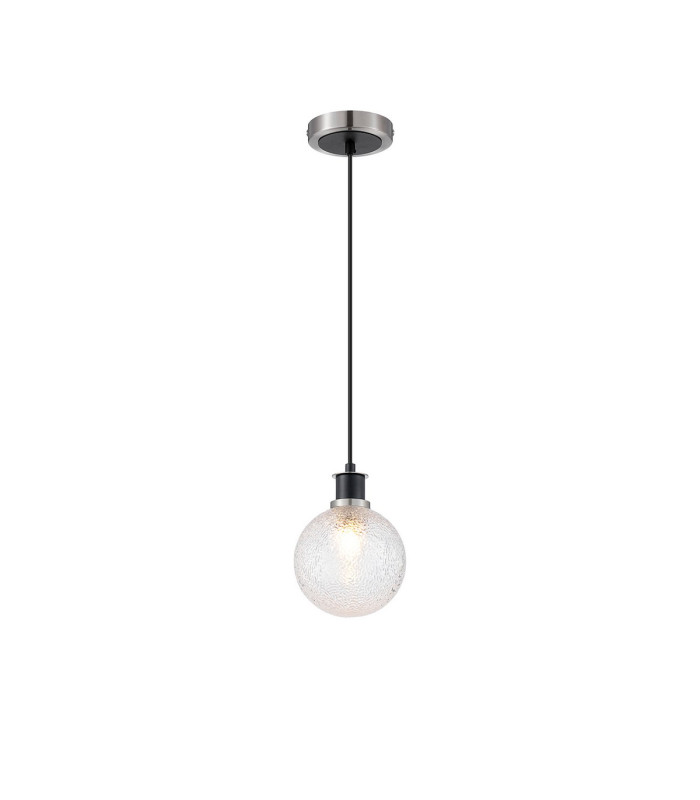 Plattsburgh 1.3m Pendant 1 Light E14 IP44 15cm Round Dimpled Glass Shade Satin Nickel Clear & Satin Black-4