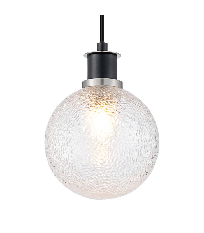 Plattsburgh 1.3m Pendant 1 Light E14 IP44 15cm Round Dimpled Glass Shade Satin Nickel Clear & Satin Black-7