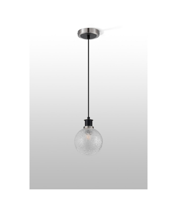 Plattsburgh 1.3m Pendant 1 Light E14 IP44 15cm Round Dimpled Glass Shade Satin Nickel Clear & Satin Black-8