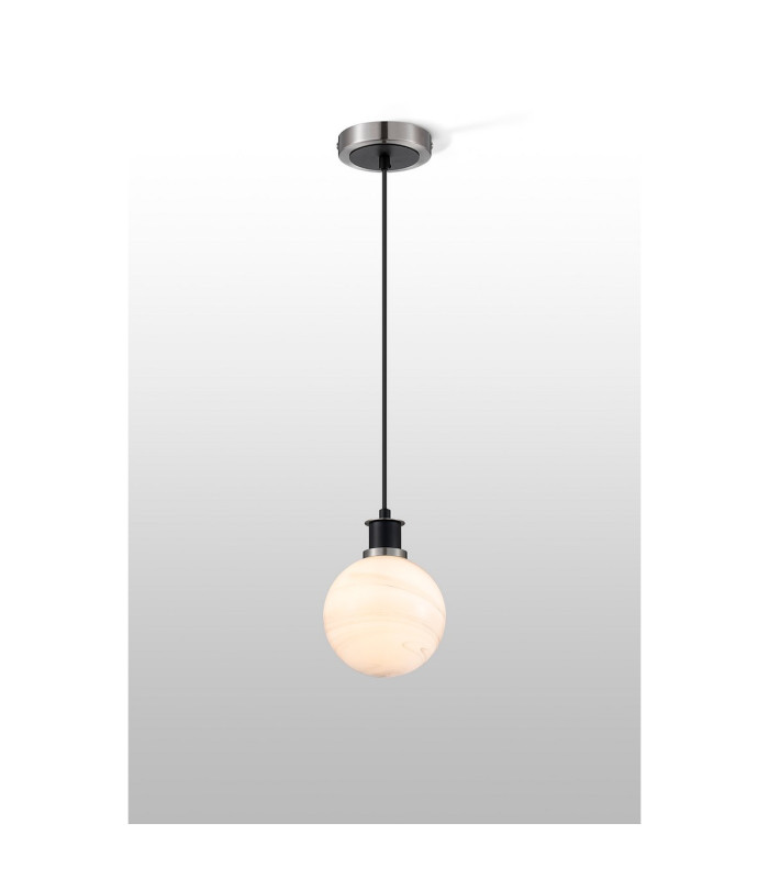 Plattsburgh 1.3m Pendant E14 IP44 15cm Round White & Grey Marble Effect Glass Shade Satin Nickel & Satin Black Framework-3