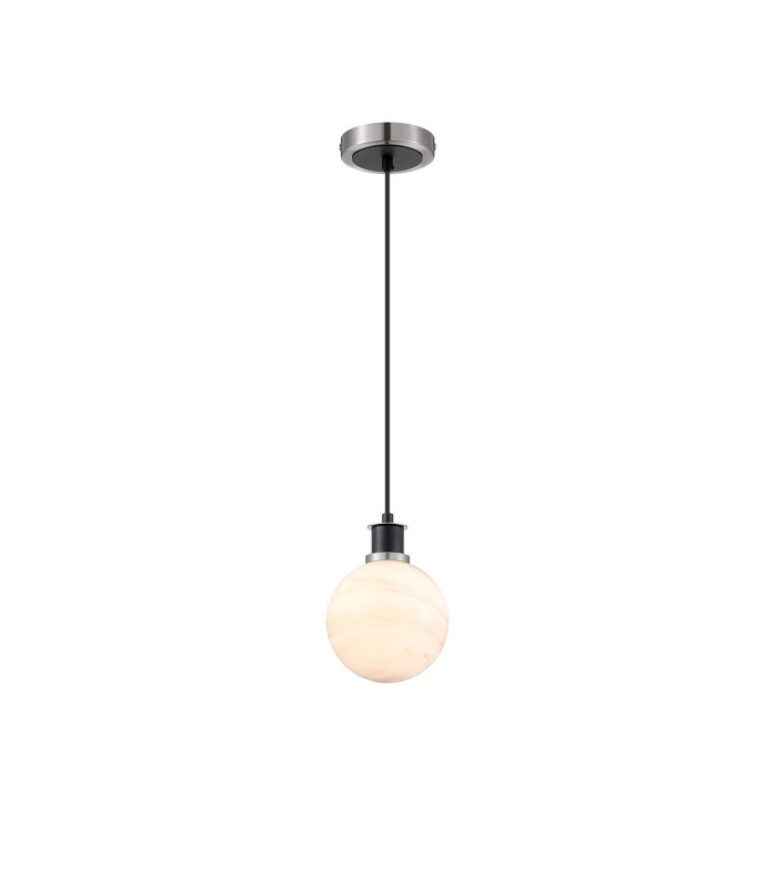 Plattsburgh 1.3m Pendant E14 IP44 15cm Round White & Grey Marble Effect Glass Shade Satin Nickel & Satin Black Framework-4