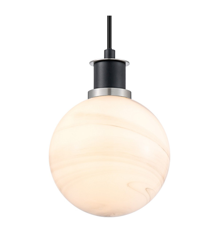 Plattsburgh 1.3m Pendant E14 IP44 15cm Round White & Grey Marble Effect Glass Shade Satin Nickel & Satin Black Framework-7