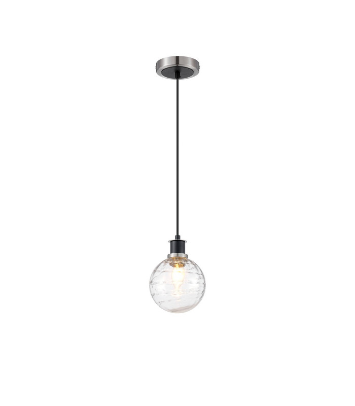 Plattsburgh 1.3m Pendant 1 Light E14 IP44 15cm Round Textured Melting Glass Shade Satin Nickel Clear & Satin Black-4