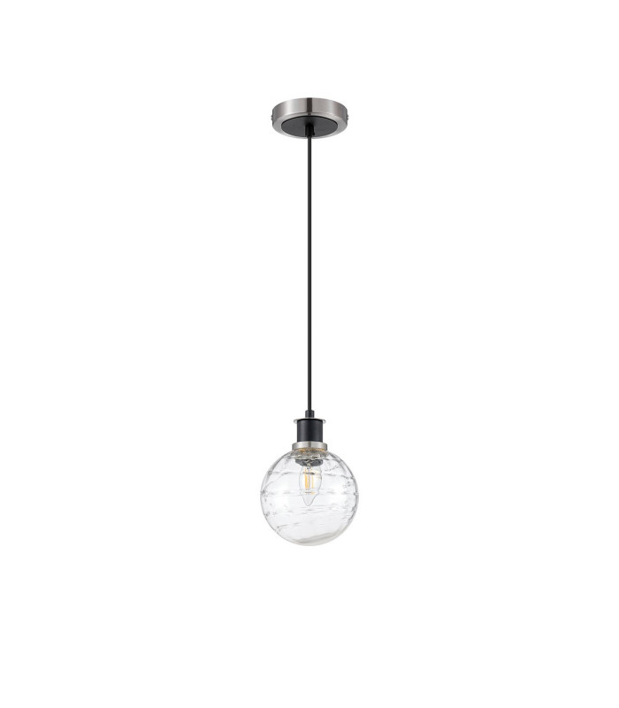 Plattsburgh 1.3m Pendant 1 Light E14 IP44 15cm Round Textured Melting Glass Shade Satin Nickel Clear & Satin Black-5