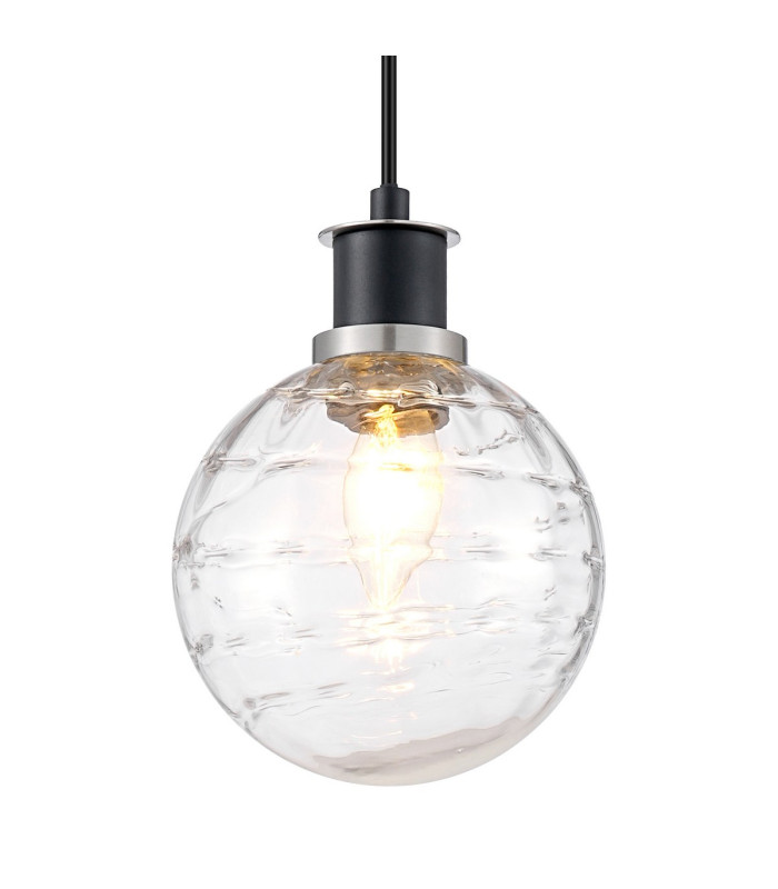 Plattsburgh 1.3m Pendant 1 Light E14 IP44 15cm Round Textured Melting Glass Shade Satin Nickel Clear & Satin Black-7