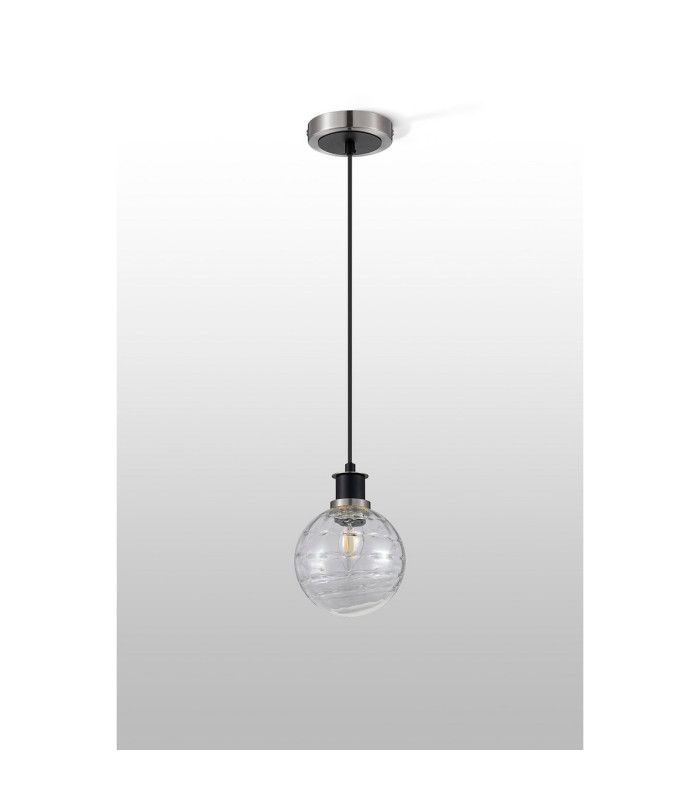 Plattsburgh 1.3m Pendant 1 Light E14 IP44 15cm Round Textured Melting Glass Shade Satin Nickel Clear & Satin Black-8