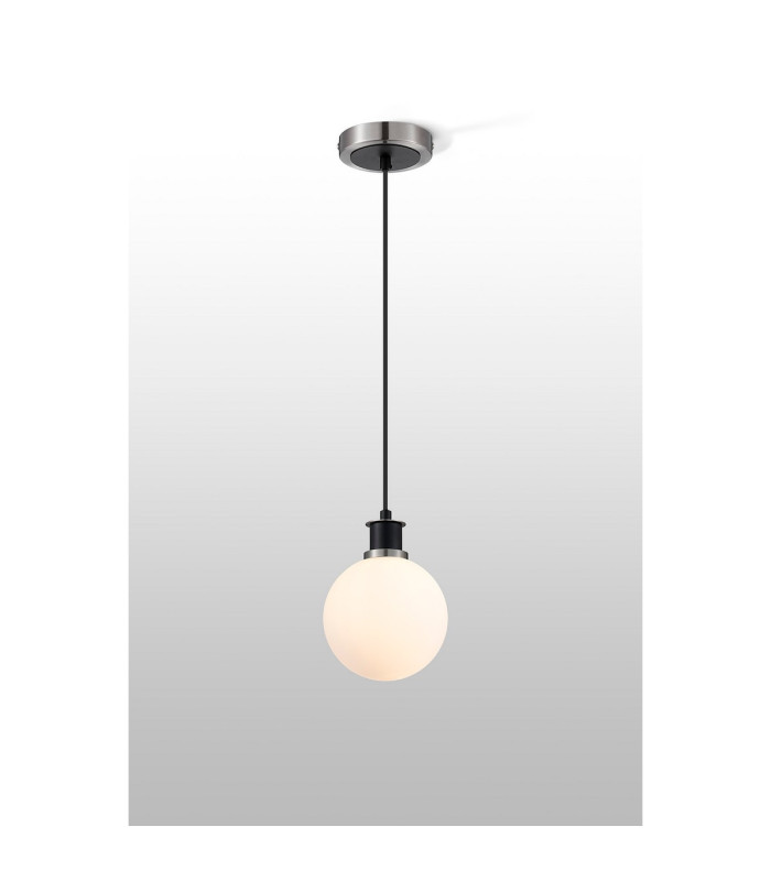 Plattsburgh 1.3m Pendant 1 Light E14 IP44 15cm Round Glass Shade Satin Nickel Opal & Satin Black-3