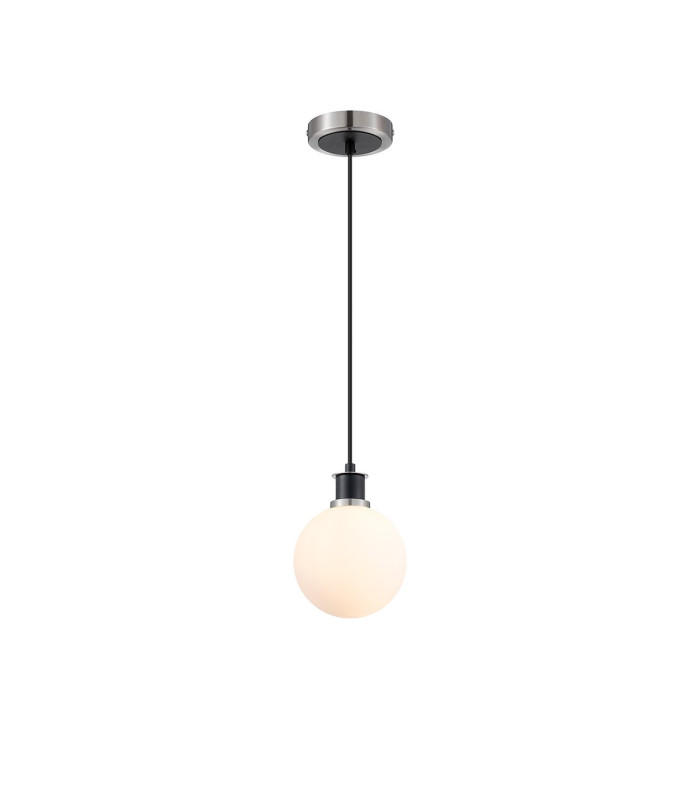 Plattsburgh 1.3m Pendant 1 Light E14 IP44 15cm Round Glass Shade Satin Nickel Opal & Satin Black-4