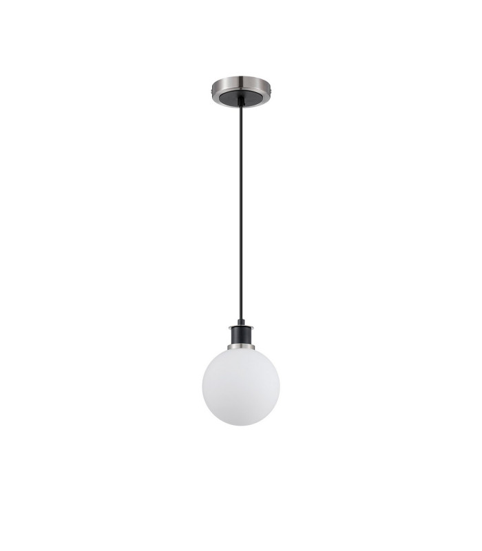 Plattsburgh 1.3m Pendant 1 Light E14 IP44 15cm Round Glass Shade Satin Nickel Opal & Satin Black-5