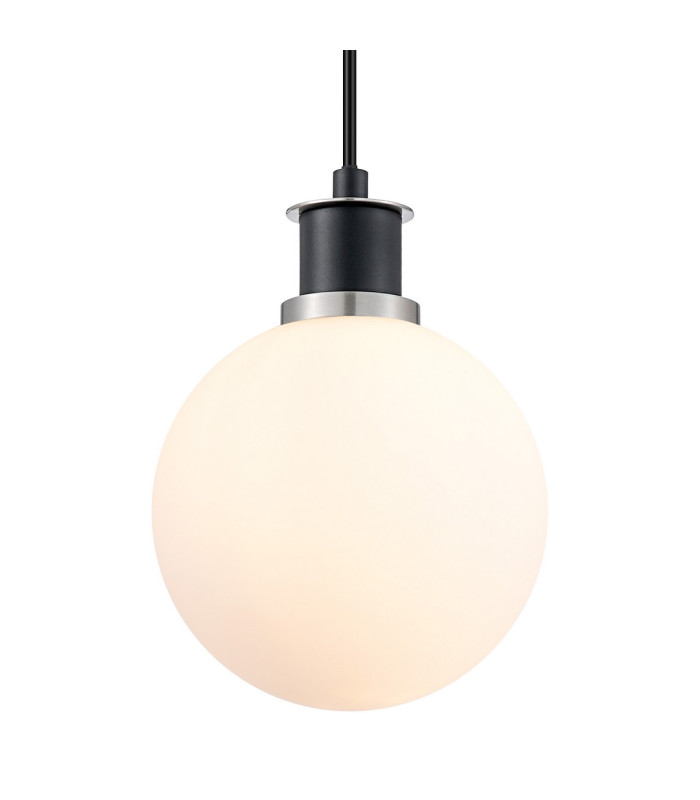 Plattsburgh 1.3m Pendant 1 Light E14 IP44 15cm Round Glass Shade Satin Nickel Opal & Satin Black-7