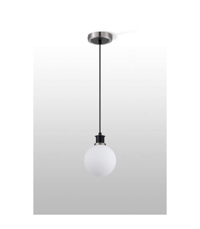 Plattsburgh 1.3m Pendant 1 Light E14 IP44 15cm Round Glass Shade Satin Nickel Opal & Satin Black-8