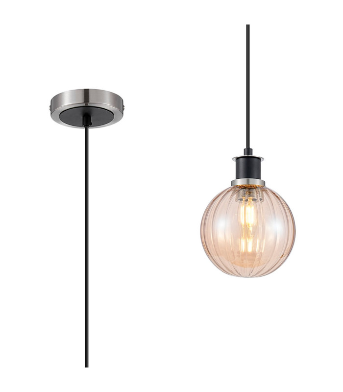 Plattsburgh 1.3m Pendant 1 Light E14 IP44 15cm Round Segment Glass Shade Satin Nickel Amber Plated & Satin Black-1