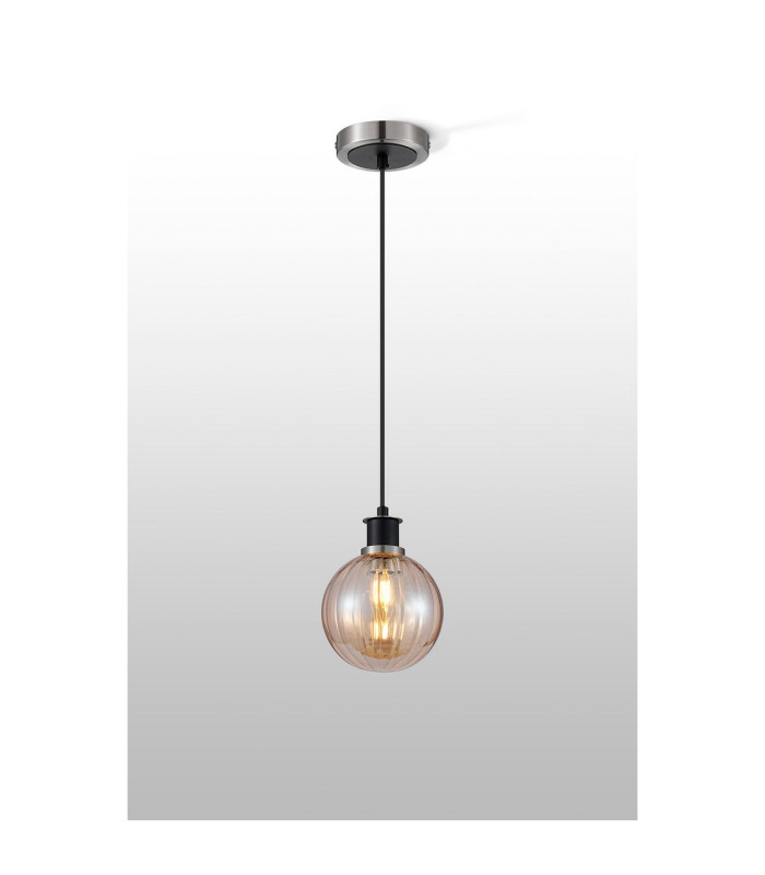Plattsburgh 1.3m Pendant 1 Light E14 IP44 15cm Round Segment Glass Shade Satin Nickel Amber Plated & Satin Black-3