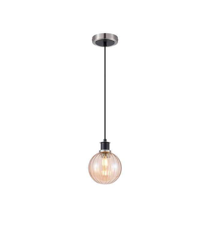 Plattsburgh 1.3m Pendant 1 Light E14 IP44 15cm Round Segment Glass Shade Satin Nickel Amber Plated & Satin Black-4