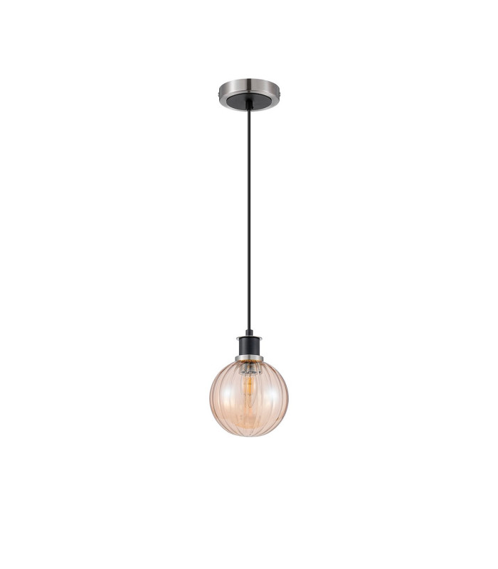 Plattsburgh 1.3m Pendant 1 Light E14 IP44 15cm Round Segment Glass Shade Satin Nickel Amber Plated & Satin Black-5