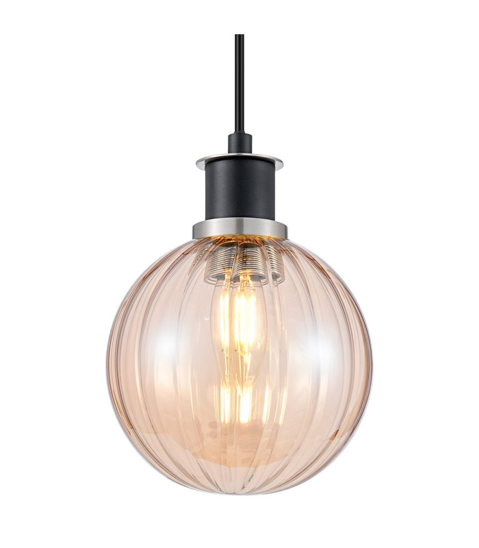 Plattsburgh 1.3m Pendant 1 Light E14 IP44 15cm Round Segment Glass Shade Satin Nickel Amber Plated & Satin Black-7