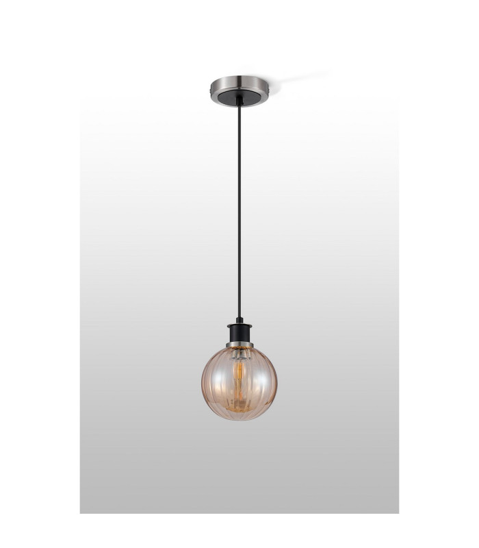 Plattsburgh 1.3m Pendant 1 Light E14 IP44 15cm Round Segment Glass Shade Satin Nickel Amber Plated & Satin Black-8