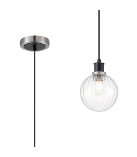 Plattsburgh 1.3m Pendant 1 Light E14 IP44 15cm Round Segment Glass Shade Satin Nickel Clear & Satin Black-1