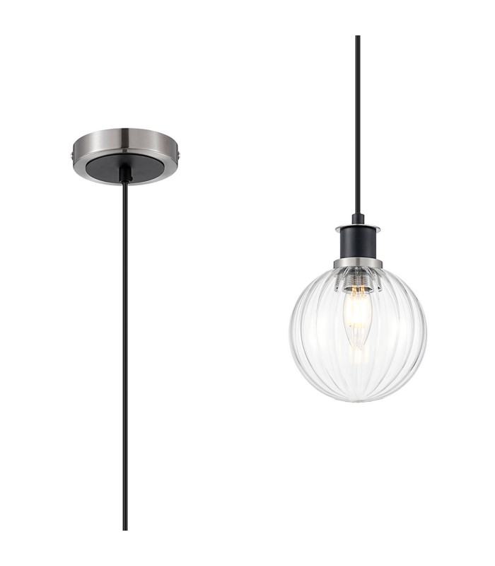 Plattsburgh 1.3m Pendant 1 Light E14 IP44 15cm Round Segment Glass Shade Satin Nickel Clear & Satin Black-1