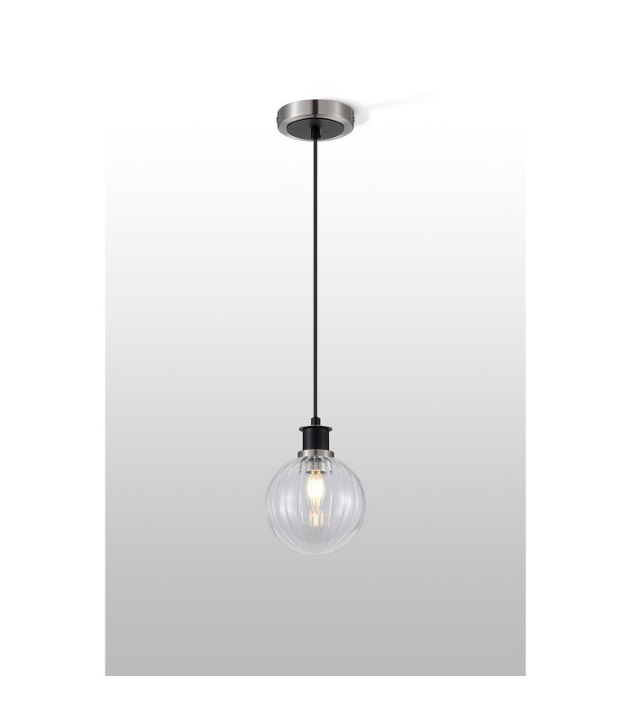 Plattsburgh 1.3m Pendant 1 Light E14 IP44 15cm Round Segment Glass Shade Satin Nickel Clear & Satin Black-3