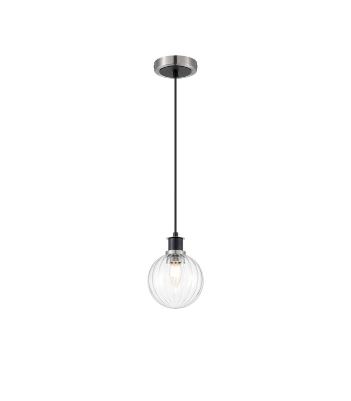 Plattsburgh 1.3m Pendant 1 Light E14 IP44 15cm Round Segment Glass Shade Satin Nickel Clear & Satin Black-4