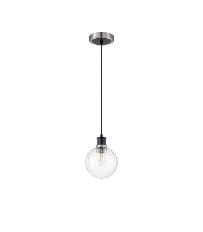 Plattsburgh 1.3m Pendant 1 Light E14 IP44 15cm Round Segment Glass Shade Satin Nickel Clear & Satin Black-5