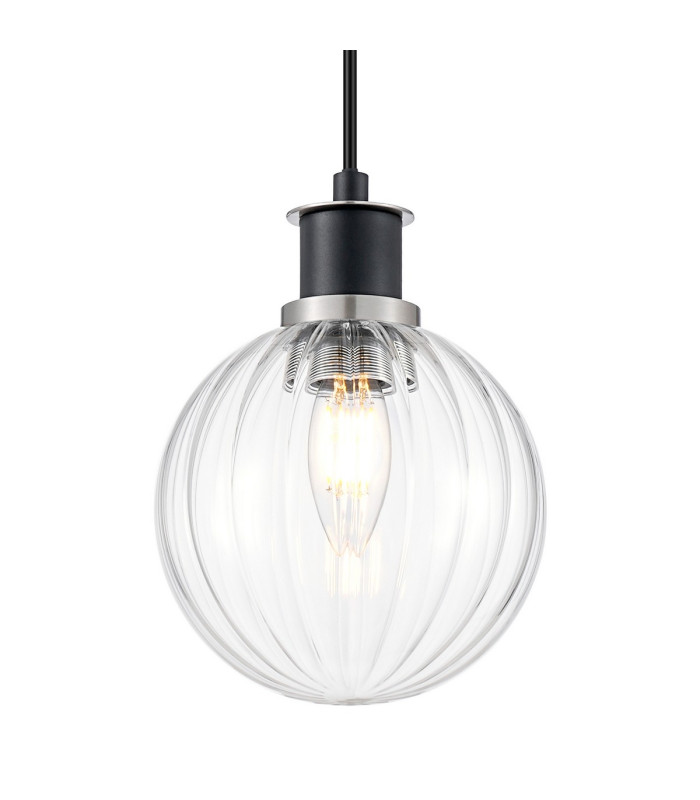 Plattsburgh 1.3m Pendant 1 Light E14 IP44 15cm Round Segment Glass Shade Satin Nickel Clear & Satin Black-7