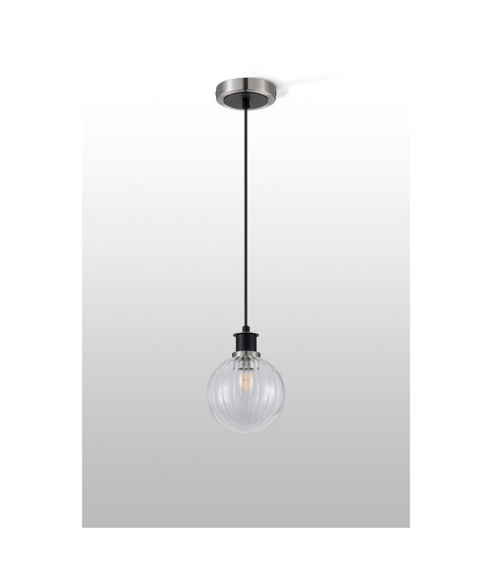Plattsburgh 1.3m Pendant 1 Light E14 IP44 15cm Round Segment Glass Shade Satin Nickel Clear & Satin Black-8