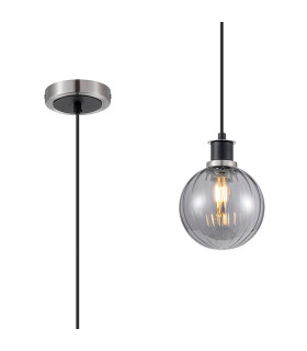 Plattsburgh 1.3m Pendant 1 Light E14 IP44 15cm Round Segment Glass Shade Satin Nickel Smoke Plated & Satin Black-1