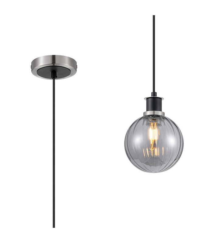 Plattsburgh 1.3m Pendant 1 Light E14 IP44 15cm Round Segment Glass Shade Satin Nickel Smoke Plated & Satin Black-1