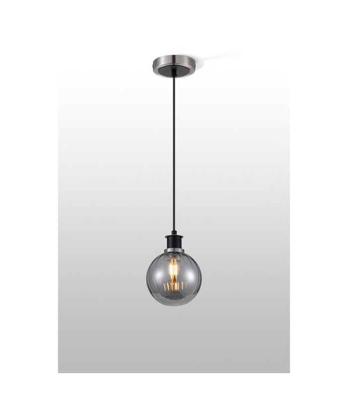 Plattsburgh 1.3m Pendant 1 Light E14 IP44 15cm Round Segment Glass Shade Satin Nickel Smoke Plated & Satin Black-3