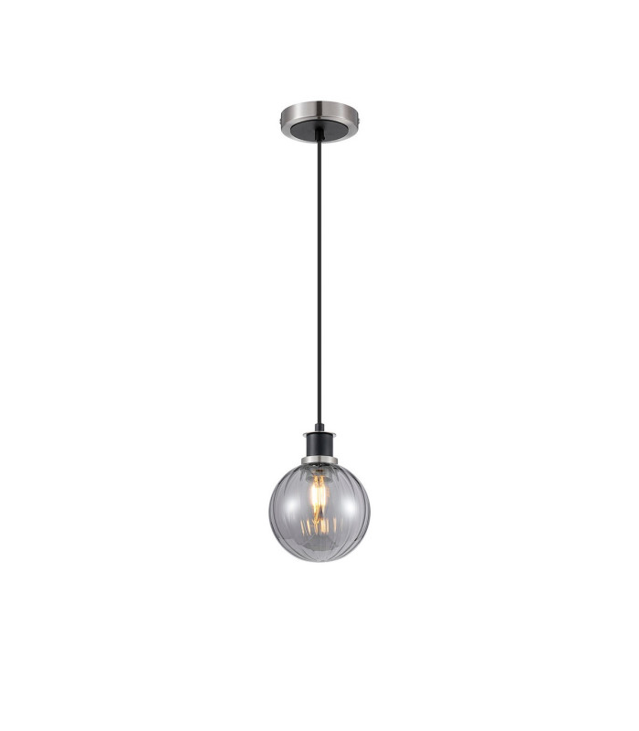 Plattsburgh 1.3m Pendant 1 Light E14 IP44 15cm Round Segment Glass Shade Satin Nickel Smoke Plated & Satin Black-4